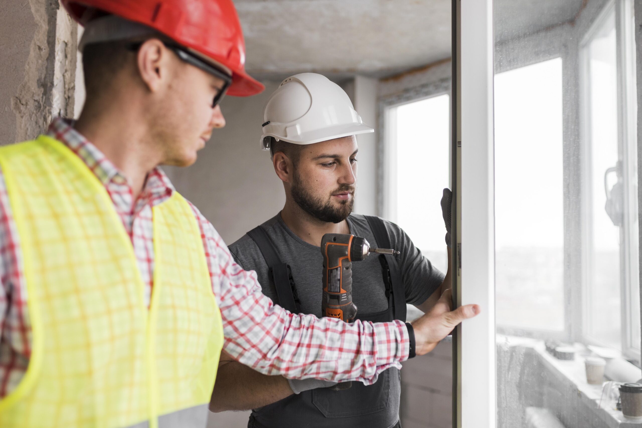close up men working together