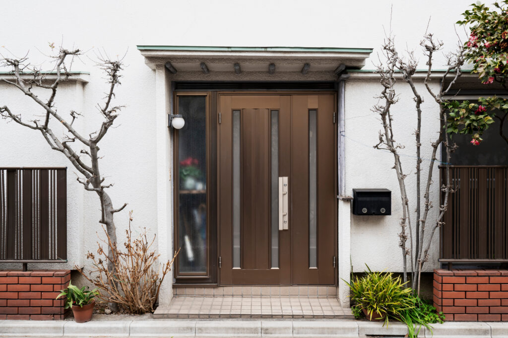 japanese house entrance with tre