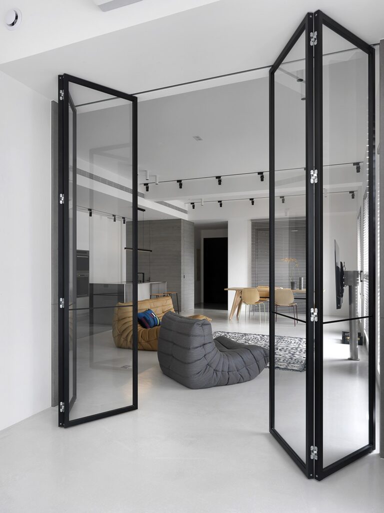 modern apartment with glass room divider