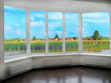 window with view summer lake wit
