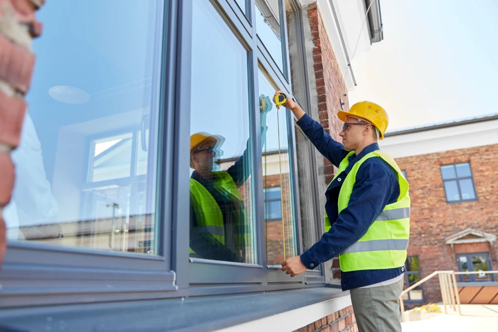 male builder with ruler measurin